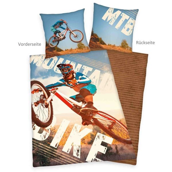 Young Collection 4459244050 - Mountainbike Bettwäsche, 80x80 cm + 135x200 cm, 100% Baumwolle