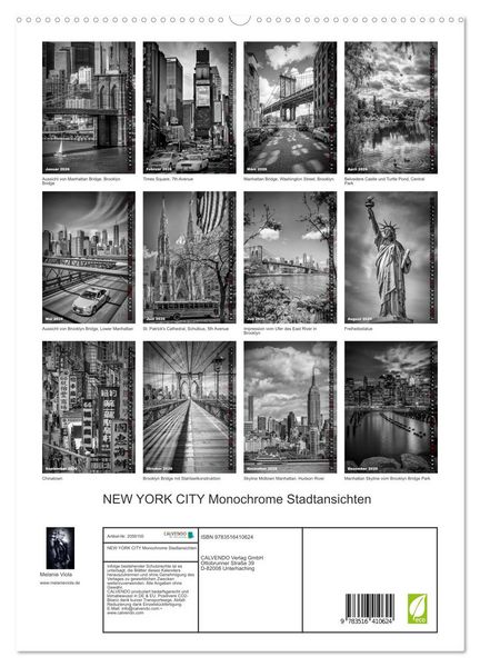 Produktbild: NEW YORK CITY Monochrome Stadtansichten (hochwertiger Premium Wandkalender 2026 DIN A2 hoch), Kunstdruck in Hochglanz