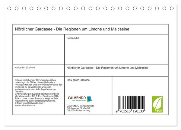 Produktbild: N&ouml;rdlicher Gardasee - Die Regionen um Limone und Malcesine (Tischkalender 2026 DIN A5 quer), CALVENDO Monatskalender