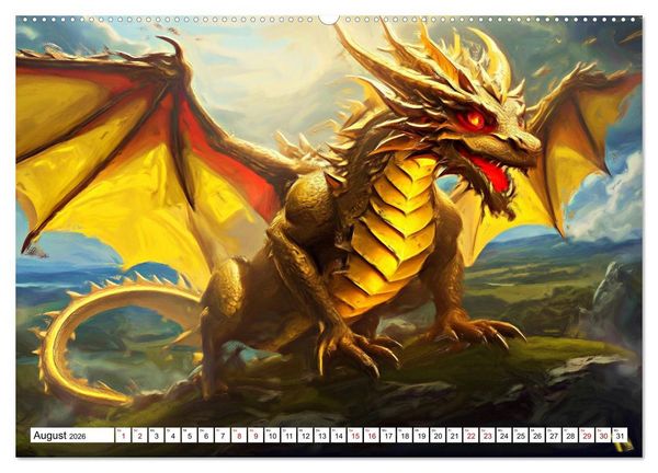 Produktbild: Drachen - Gef&uuml;rchtete, aber nicht immer b&ouml;se Fabelwesen (Wandkalender 2026 DIN A2 quer), CALVENDO Monatskalender