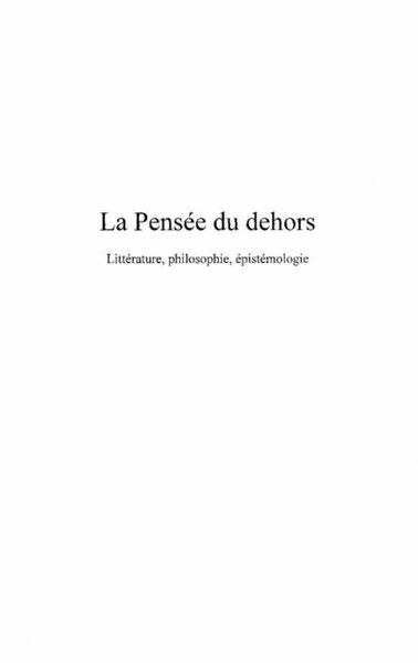Produktbild: Pensee du dehors-Litterature,philosophie
