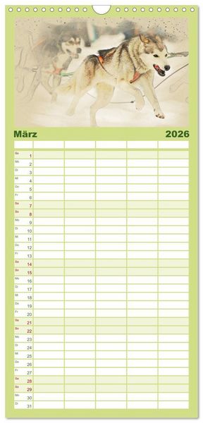 Produktbild: Familienplaner 2026 - Schlittenhunde 2026 mit 5 Spalten (Wandkalender, 21 x 45 cm) CALVENDO