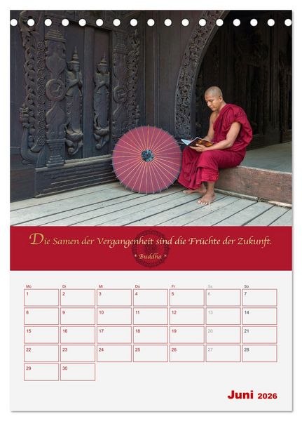 Produktbild: Buddhistische Weisheiten - DER ROTE SCHIRM (Tischkalender 2026 DIN A5 hoch), CALVENDO Monatskalender