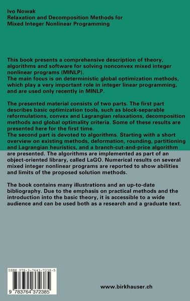 Produktbild: Relaxation and Decomposition Methods for Mixed Integer Nonlinear Programming