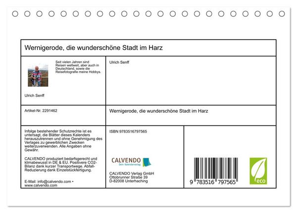 Produktbild: Wernigerode, die wundersch&ouml;ne Stadt im Harz (Tischkalender 2027 DIN A5 quer), CALVENDO Monatskalender