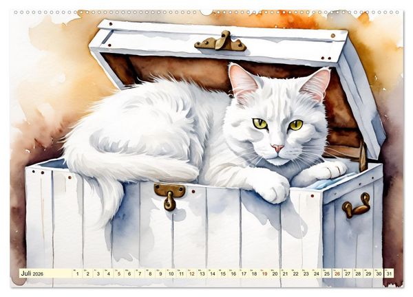 Produktbild: Lieblingspl&auml;tze unserer Samtpfoten (hochwertiger Premium Wandkalender 2026 DIN A2 quer), Kunstdruck in Hochglanz