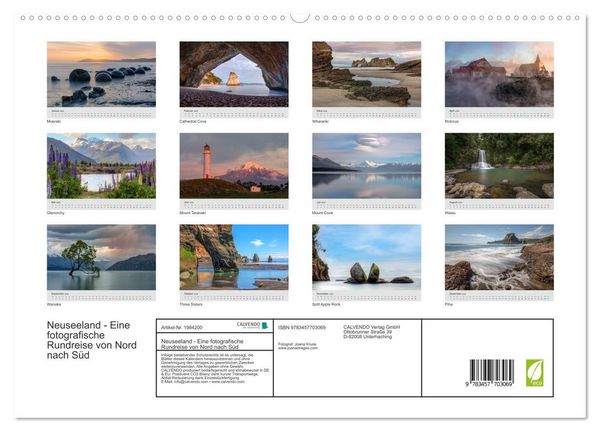 Produktbild: Neuseeland - Eine fotografische Rundreise von Nord nach S&uuml;d (hochwertiger Premium Wandkalender 2026 DIN A2 quer), Kunstdruck in Hochglanz