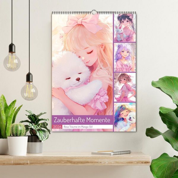 Produktbild: Zauberhafte Momente. Rosa Tr&auml;ume im Manga-Stil (Wandkalender 2026 DIN A2 hoch), CALVENDO Monatskalender