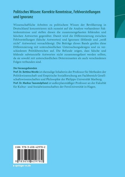 Produktbild: Politisches Wissen: Korrekte Kenntnisse, Fehlvorstellungen und Ignoranz