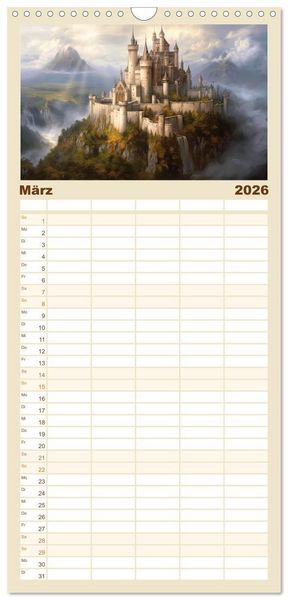 Produktbild: Familienplaner 2026 - Malerische Ritterburgen mit 5 Spalten (Wandkalender, 21 x 45 cm) CALVENDO