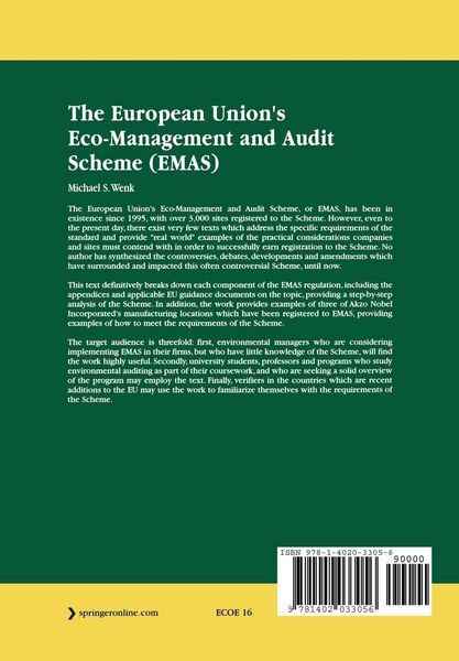 Produktbild: The European Union's Eco-Management and Audit Scheme (EMAS)