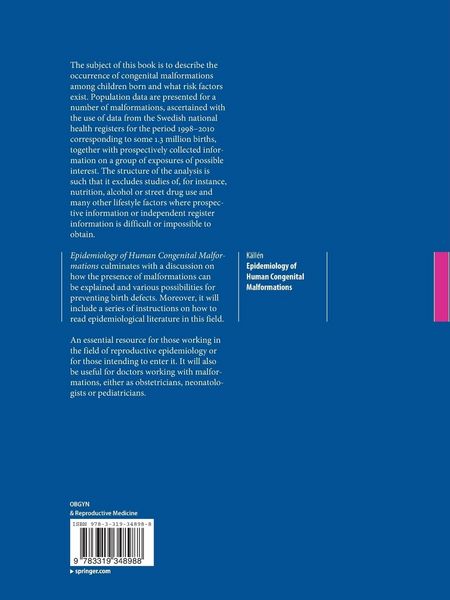Produktbild: Epidemiology of Human Congenital Malformations