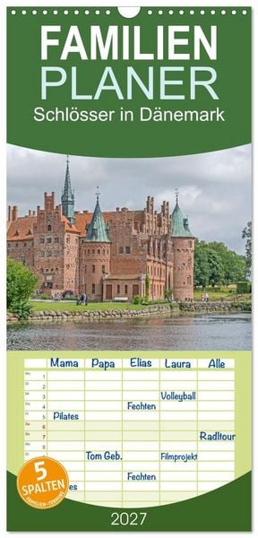 Produktbild: Familienplaner 2027 - Schl&ouml;sser in D&auml;nemark mit 5 Spalten (Wandkalender, 21 x 45 cm) CALVENDO