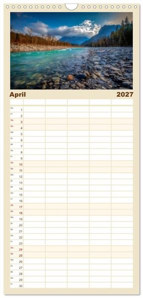 Produktbild: Familienplaner 2027 - Flusswelt Schweiz mit 5 Spalten (Wandkalender, 21 x 45 cm) CALVENDO