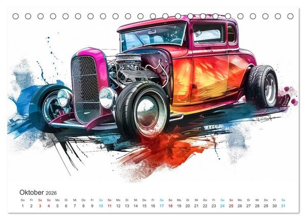 Produktbild: Hot Road - Oldtimer durch eine KI im neuen Gewand (Tischkalender 2026 DIN A5 quer), CALVENDO Monatskalender