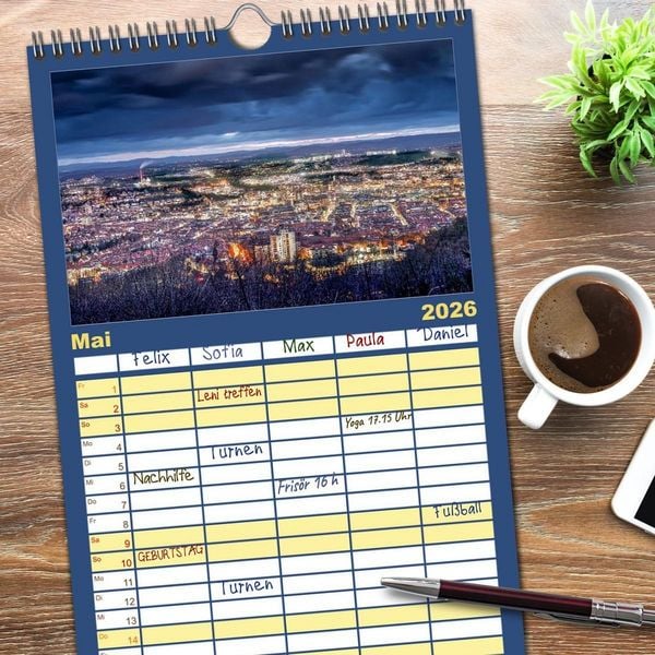 Produktbild: Familienplaner 2026 - Stuttgart, What Else? mit 5 Spalten (Wandkalender, 21 x 45 cm) CALVENDO