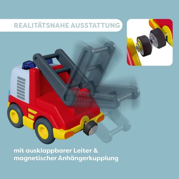 Produktbild: HABA 2013816001 - CARS Feuerwehr-Spielset mit 2 Autos, H&auml;nger und Wasser-Kugel
