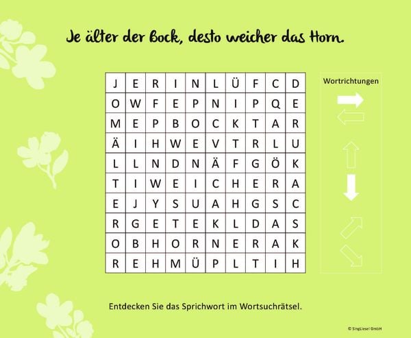 Produktbild: Wortsuchr&auml;tsel f&uuml;r Senioren mit vertrauten Sprichw&ouml;rtern. Spiele-Spa&szlig;, Besch&auml;ftigung und Ged&auml;chtnistraining f&uuml;r Senioren. Auch mit Demenz. Gro&szlig;druck.