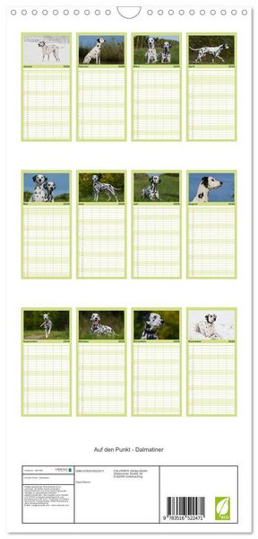 Produktbild: Familienplaner 2026 - Auf den Punkt - Dalmatiner mit 5 Spalten (Wandkalender, 21 x 45 cm) CALVENDO