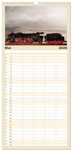 Produktbild: Familienplaner 2026 - Dampflokomotiven in Spur N mit 5 Spalten (Wandkalender, 21 x 45 cm) CALVENDO