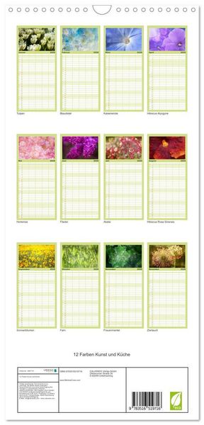 Produktbild: Familienplaner 2026 - 12 Farben Kunst und K&uuml;che mit 5 Spalten (Wandkalender, 21 x 45 cm) CALVENDO