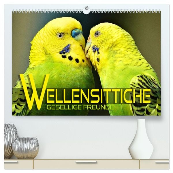 Wellensittiche - gesellige Freunde (hochwertiger Premium Wandkalender 2025 DIN A2 quer), Kunstdruck in Hochglanz