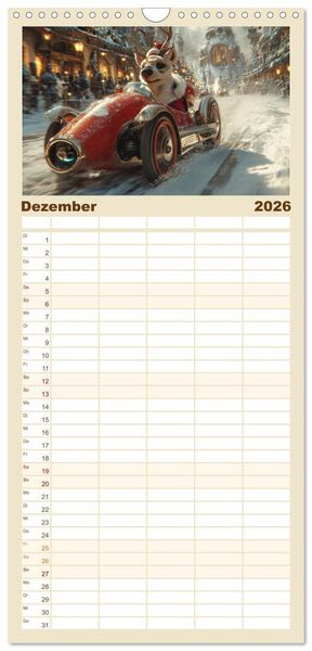 Produktbild: Familienplaner 2026 - Tierische Rennfahrer - Mit Tieren im Oldtimer durch das Jahr mit 5 Spalten (Wandkalender, 21 x 45 cm) CALVENDO