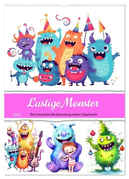 Produktbild: Lustige Monster - Eine bezaubernde Sammlung s&uuml;sser Ungeheuer (Wandkalender 2026 DIN A2 hoch), CALVENDO Monatskalender