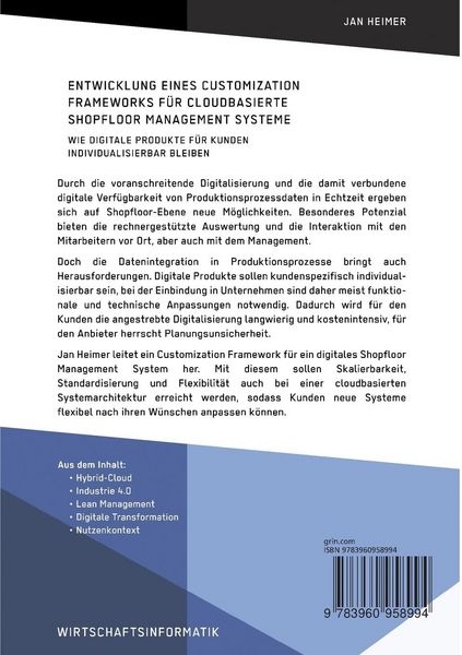 Produktbild: Entwicklung eines Customization Frameworks f&uuml;r cloudbasierte Shopfloor Management Systeme. Wie digitale Produkte f&uuml;r Kunden individualisierbar bleiben