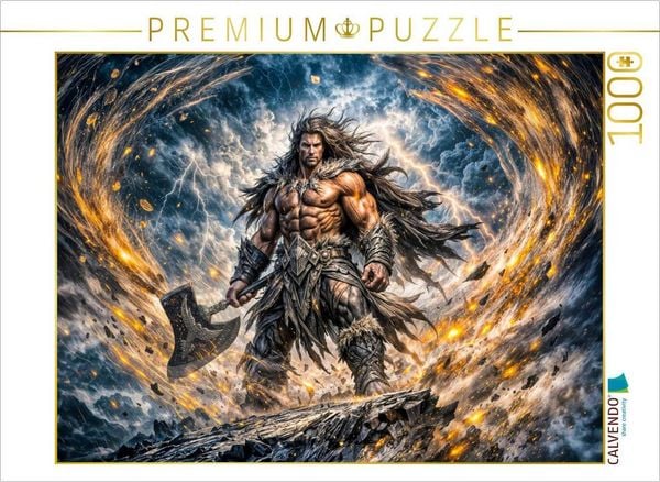 CALVENDO Puzzle Berserker Puzzle Fantasy Krieger mit Magischem Feuerring | 1000 Teile Lege-Größe 64x48cm Foto-Puzzle für glückliche Stunden