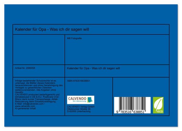 Produktbild: Kalender f&uuml;r Opa - Was ich dir sagen will (Tischkalender 2026 DIN A5 quer), CALVENDO Monatskalender