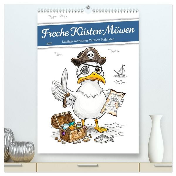 Produktbild: Freche K&uuml;sten‑M&ouml;wen - Lustiger maritimer Cartoon‑Kalender (hochwertiger Premium Wandkalender 2027 DIN A2 hoch), Kunstdruck in Hochglanz