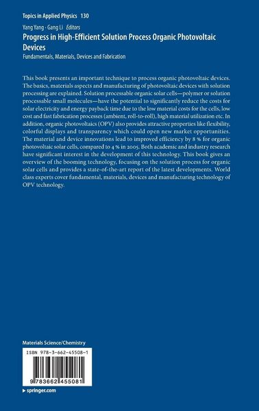 Produktbild: Progress in High-Efficient Solution Process Organic Photovoltaic Devices