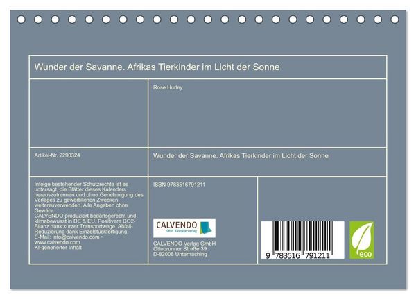 Produktbild: Wunder der Savanne. Afrikas Tierkinder im Licht der Sonne (Tischkalender 2027 DIN A5 quer), CALVENDO Monatskalender