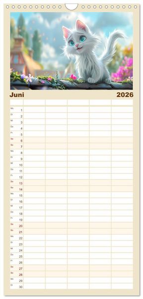 Produktbild: Familienplaner 2026 - Katzen-Paradies. Entz&uuml;ckende Cartoon-K&auml;tzchen zum verlieben mit 5 Spalten (Wandkalender, 21 x 45 cm) CALVENDO