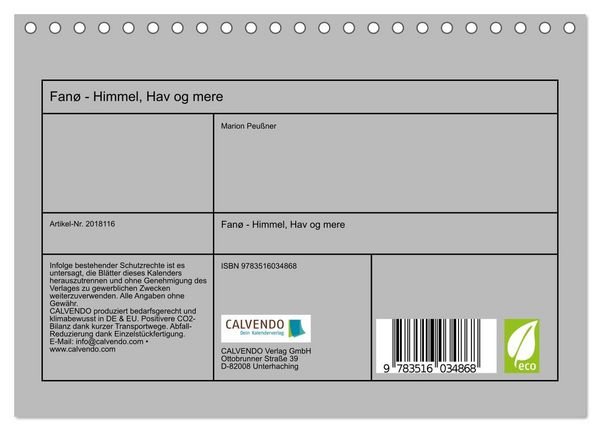 Produktbild: Fan&oslash; - Himmel, Hav og mere (Tischkalender 2026 DIN A5 quer), CALVENDO Monatskalender