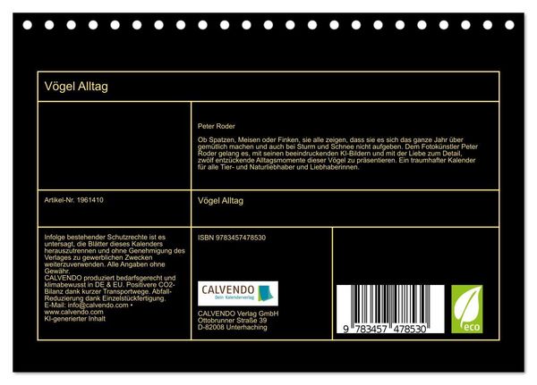 Produktbild: V&ouml;gel Alltag (Tischkalender 2026 DIN A5 quer), CALVENDO Monatskalender