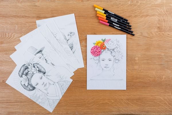 Produktbild: ODELIA, Ausmalblock Mixed Media, 20 Blatt A4 250g, Spiralbindung, Frauen