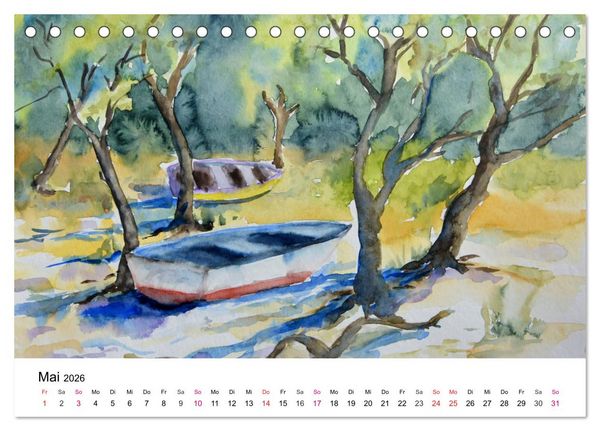Produktbild: Mit Aquarellen durch das Jahr (Tischkalender 2026 DIN A5 quer), CALVENDO Monatskalender