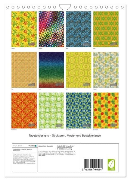 Produktbild: Tapetendesigns &ndash; Strukturen, Muster und Bastelvorlagen (Wandkalender 2026 DIN A4 hoch), CALVENDO Monatskalender