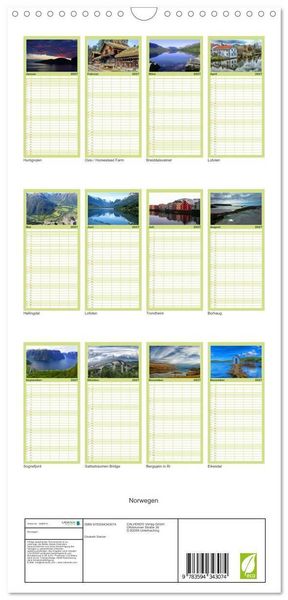 Produktbild: Familienplaner 2027 - Norwegen mit 5 Spalten (Wandkalender, 21 x 45 cm) CALVENDO