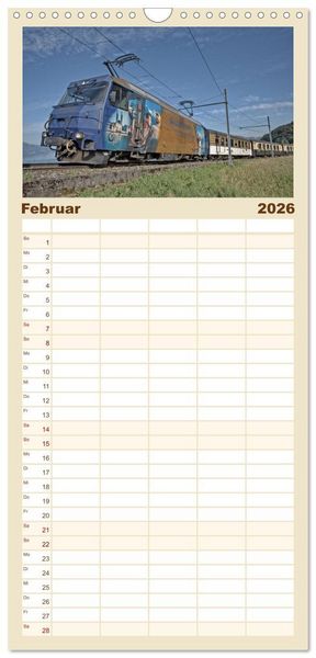 Produktbild: Familienplaner 2026 - Schweizer Eisenbahn mit 5 Spalten (Wandkalender, 21 x 45 cm) CALVENDO