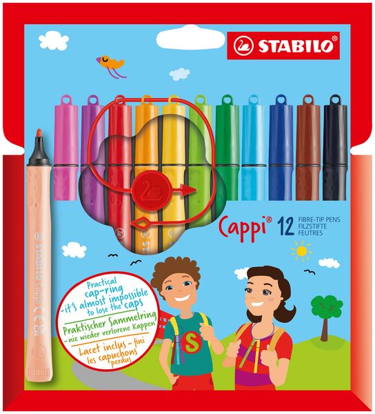 Produktbild: STABILO Filzstift mit Kappenring -   Cappi - 12er Pack - mit 12 verschiedenen Farben