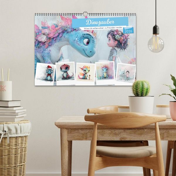 Produktbild: Dinozauber &ndash; Wenn Urzeitbewohner zu Freunden werden (Wandkalender 2026 DIN A3 quer), CALVENDO Monatskalender