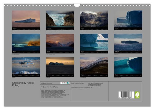 Produktbild: Gr&ouml;nland by Andr&eacute; Poling (Wandkalender 2026 DIN A3 quer), CALVENDO Monatskalender