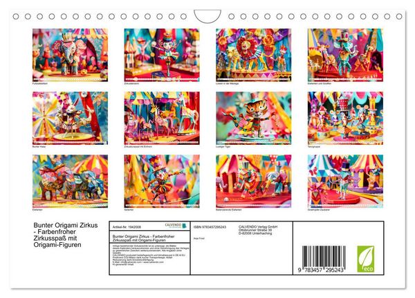 Produktbild: Bunter Origami Zirkus - Farbenfroher Zirkusspa&szlig; mit Origami-Figuren (Wandkalender 2026 DIN A4 quer), CALVENDO Monatskalender
