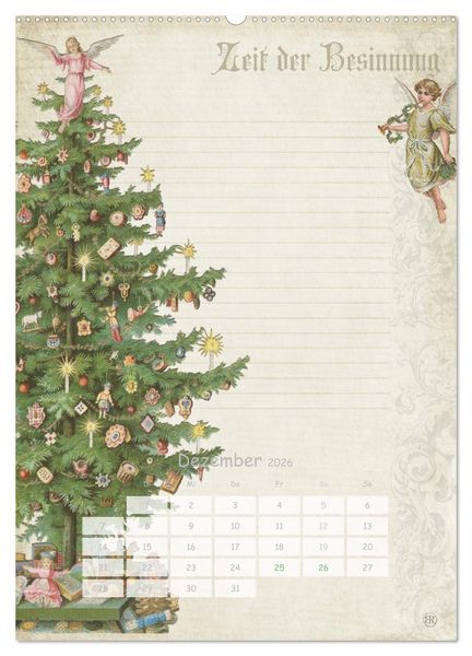 Produktbild: Nostalgie-Jahr, Motive aus alten Poesiealben (hochwertiger Premium Wandkalender 2026 DIN A2 hoch), Kunstdruck in Hochglanz