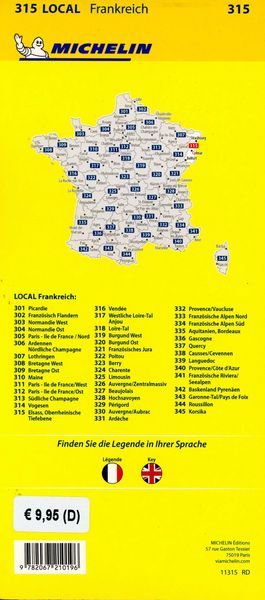 Produktbild: Michelin Localkarte Elsass Oberrheinische Tiefebene 1 : 150 000 (315)