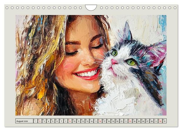 Produktbild: Zweisamkeit in Farben. Katzen und Menschen in Harmonie (Wandkalender 2026 DIN A4 quer), CALVENDO Monatskalender