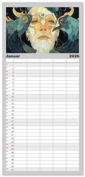 Produktbild: Familienplaner 2026 - Im Stil des Art Nouveau mit 5 Spalten (Wandkalender, 21 x 45 cm) CALVENDO